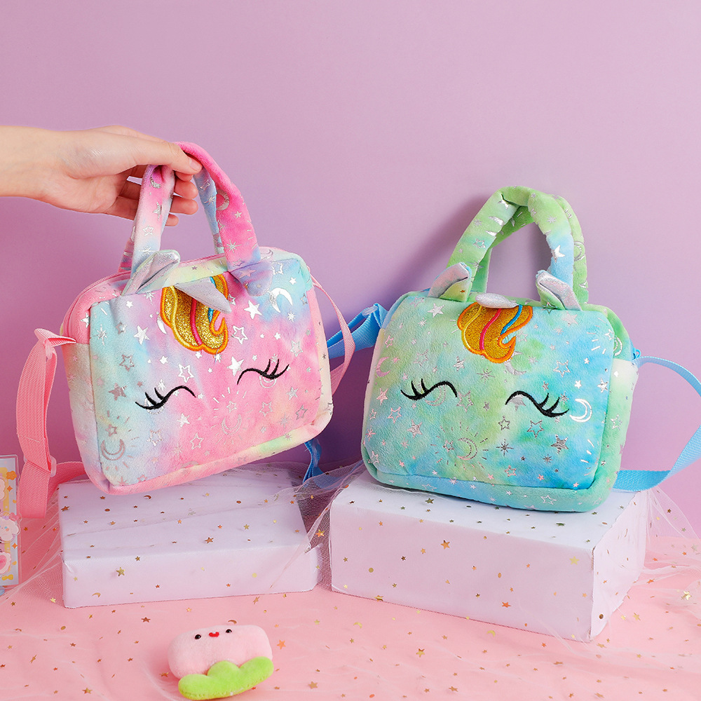 Unicorn Tie Dye Plush Crossbody Bag for Girls Cute Soft Shoulder Purse
