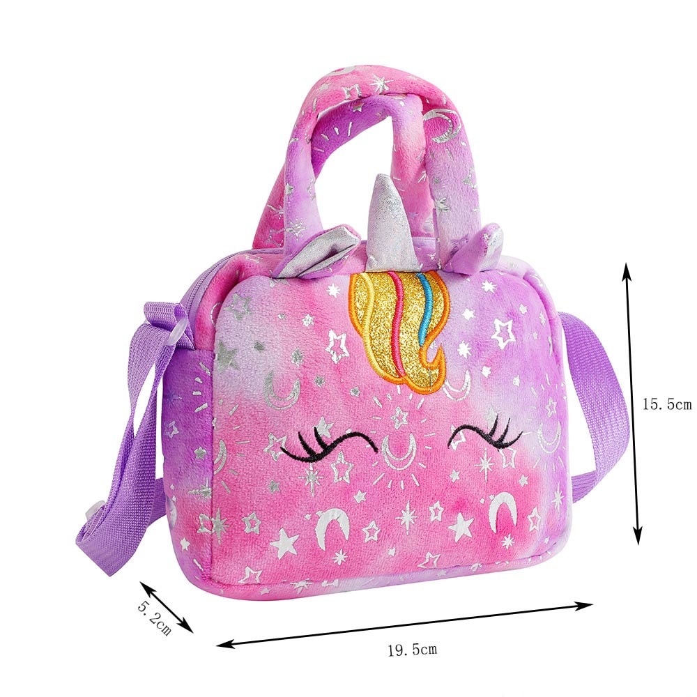 Unicorn Tie Dye Plush Crossbody Bag for Girls Cute Soft Shoulder Purse