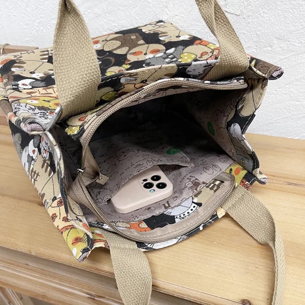 Cute Cat Pattern Tote Bag For Women Retro Top Handle Handbag Mommy Bag 2