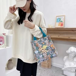 cute cat pattern tote bag for women retro top handle handbag mommy bag