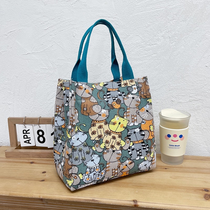 Cute Cat Pattern Tote Bag For Women Retro Top Handle Handbag Mommy Bag 5