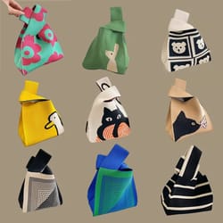 handmade knitted mini tote bag casual wrist bag for women reusable shoulder shopper