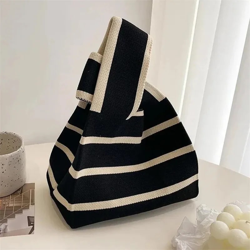 Handmade Knitted Mini Tote Bag Casual Wrist Bag For Women Reusable Shoulder Shopper 2