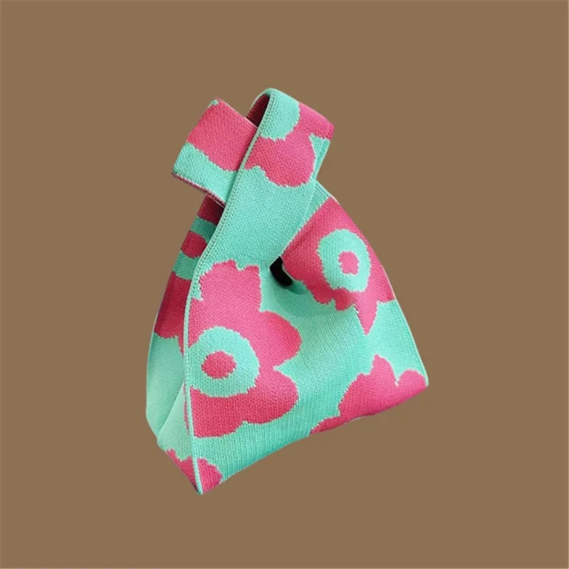 Handmade Knitted Mini Tote Bag Casual Wrist Bag For Women Reusable Shoulder Shopper 5