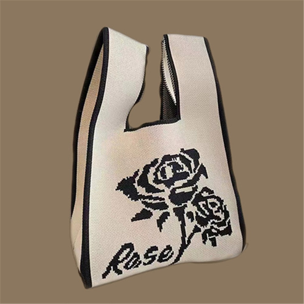 Handmade Knitted Mini Tote Bag Casual Wrist Bag For Women Reusable Shoulder Shopper 12