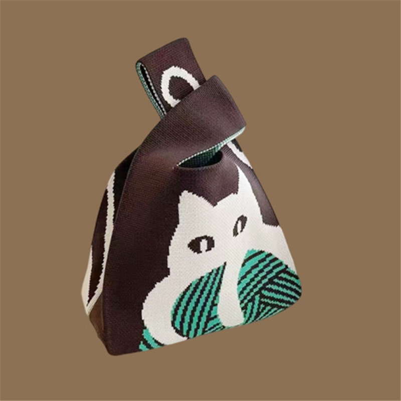 Handmade Knitted Mini Tote Bag Casual Wrist Bag For Women Reusable Shoulder Shopper 14