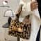 Hello Kitty Leopard Print Plush Shoulder Bag Cute Girls Handbag Lightweight Fashion Purse