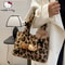 Hello Kitty Leopard Print Plush Shoulder Bag Cute Girls Handbag Lightweight Fashion Purse