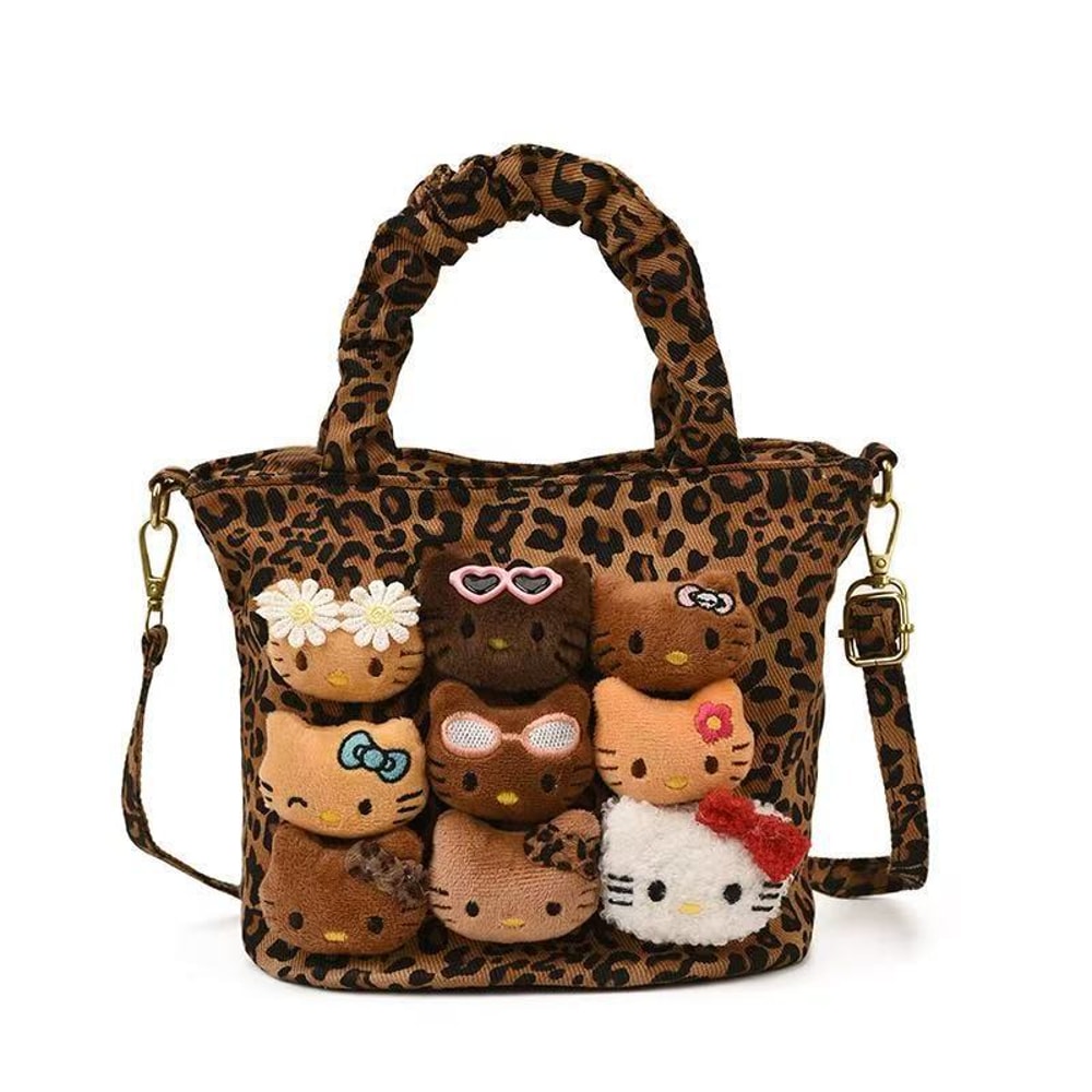 Hello Kitty Leopard Print Messenger Bag Cute Vintage Crossbody Backpack Purse 6