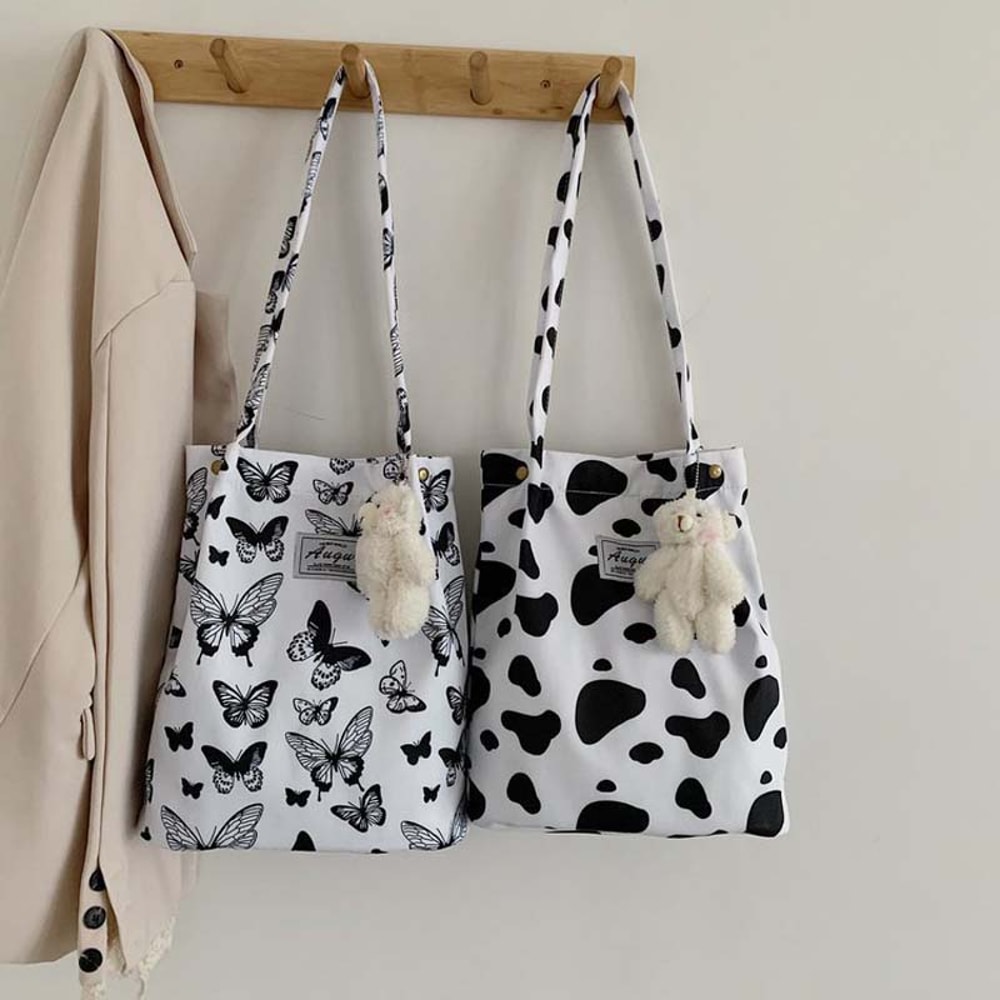 Leopard Print Canvas Tote Bag Large Capacity Stylish Shoulder Shopping Bag 0