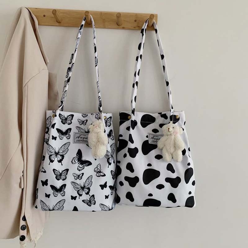 Leopard Print Canvas Tote Bag Large Capacity Stylish Shoulder Shopping Bag 0