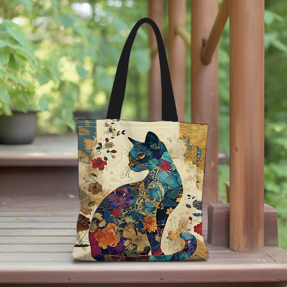 Floral Cat Canvas Tote Bag Aesthetic Shoulder Bag For School Shopping And Everyday Use 2