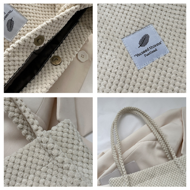 Casual Corduroy Bucket Shoulder Bag Canvas Everyday Tote For Women 5