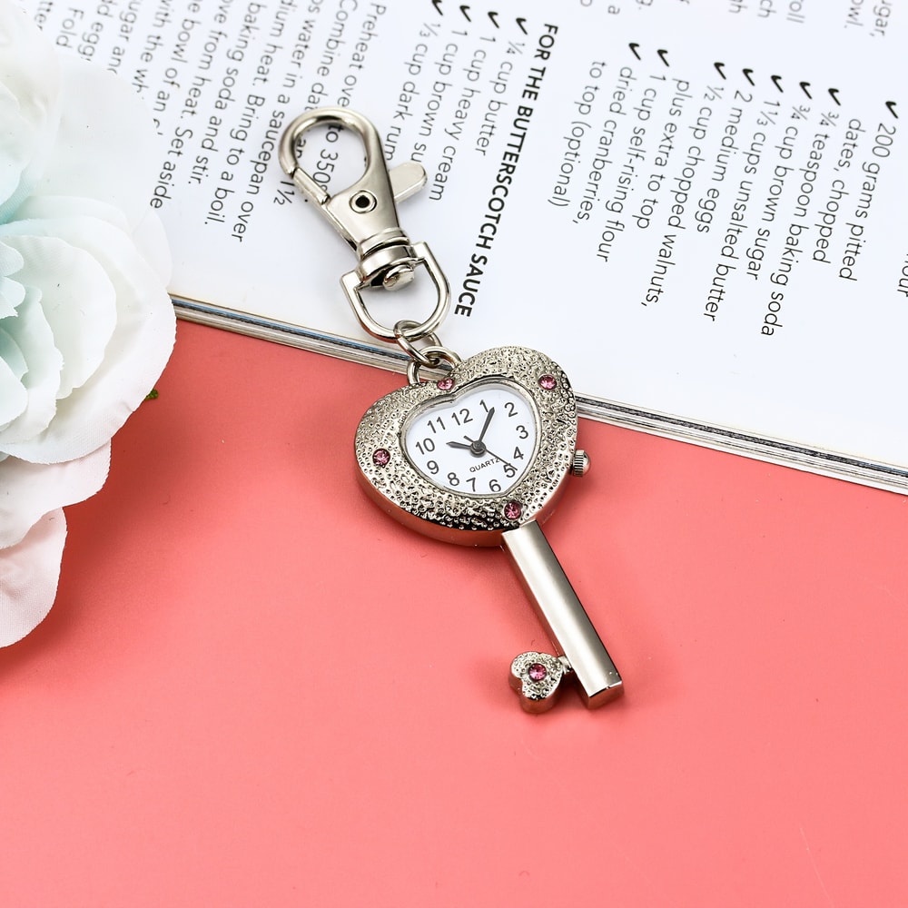 Heart Key Pocket Watch Necklace Vintage Keychain Pendant Watch For Women 1