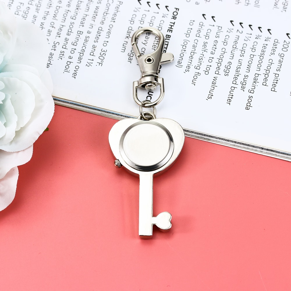 Heart Key Pocket Watch Necklace Vintage Keychain Pendant Watch For Women 2