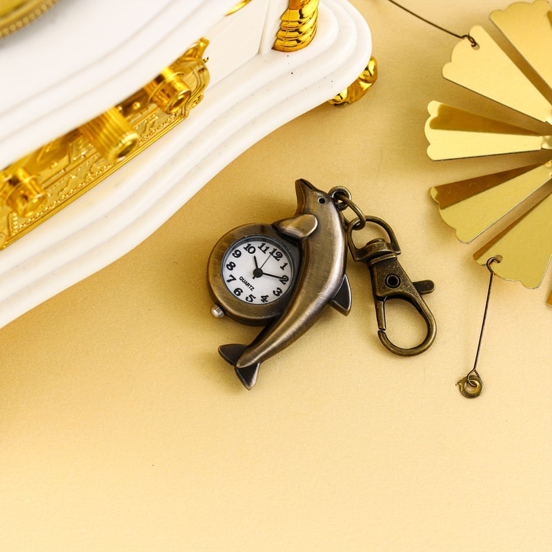 Cartoon Dolphin Keychain Watch Cute Pufferfish Pocket Clip Timepiece 2