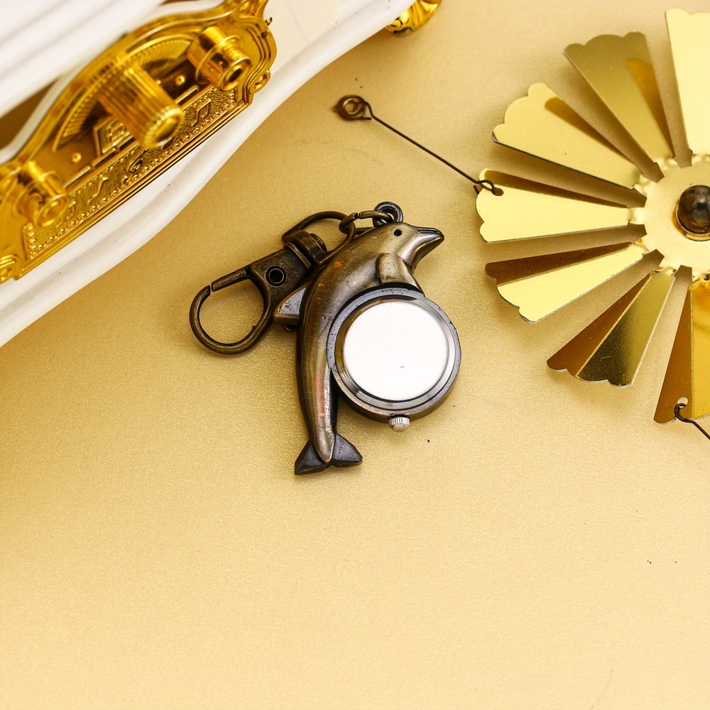 Cartoon Dolphin Keychain Watch Cute Pufferfish Pocket Clip Timepiece 3