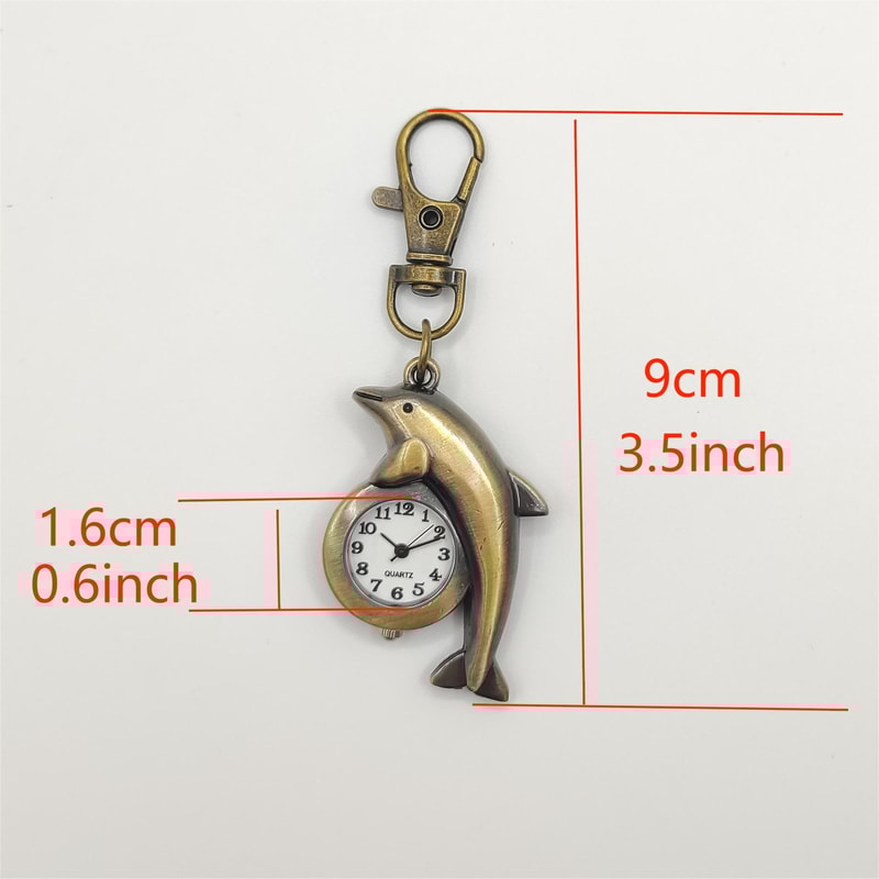 Cartoon Dolphin Keychain Watch Cute Pufferfish Pocket Clip Timepiece 4
