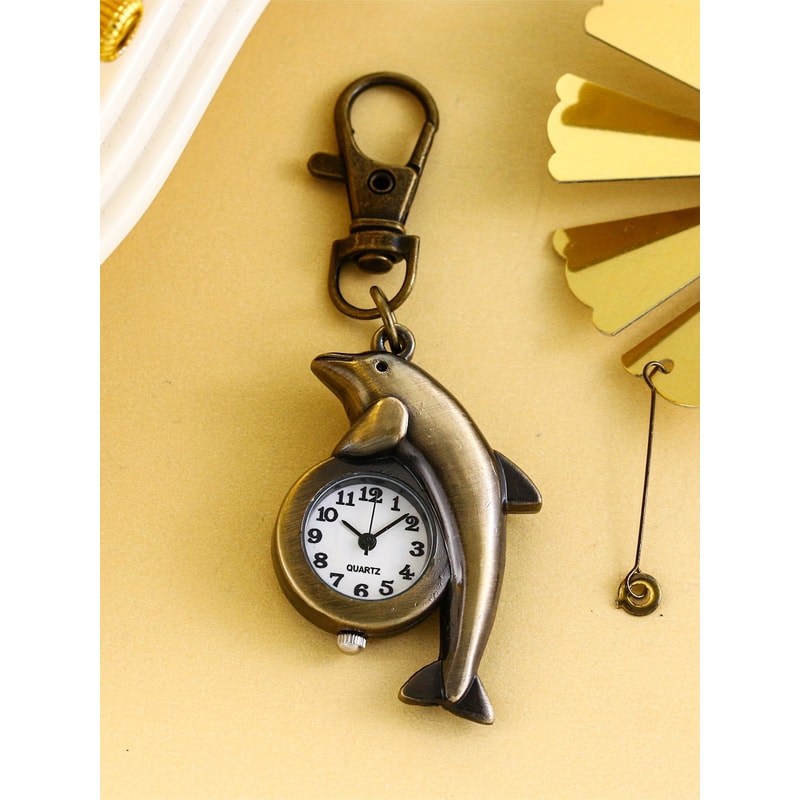 Cartoon Dolphin Keychain Watch Cute Pufferfish Pocket Clip Timepiece 5