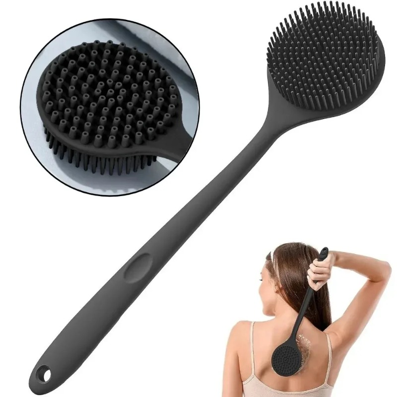 Silicone Back Scrubber Brush Long Handle Exfoliating Body Cleanser And Massager 0