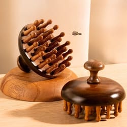 sandalwood scalp massager comb natural wooden meridian therapy hair brush