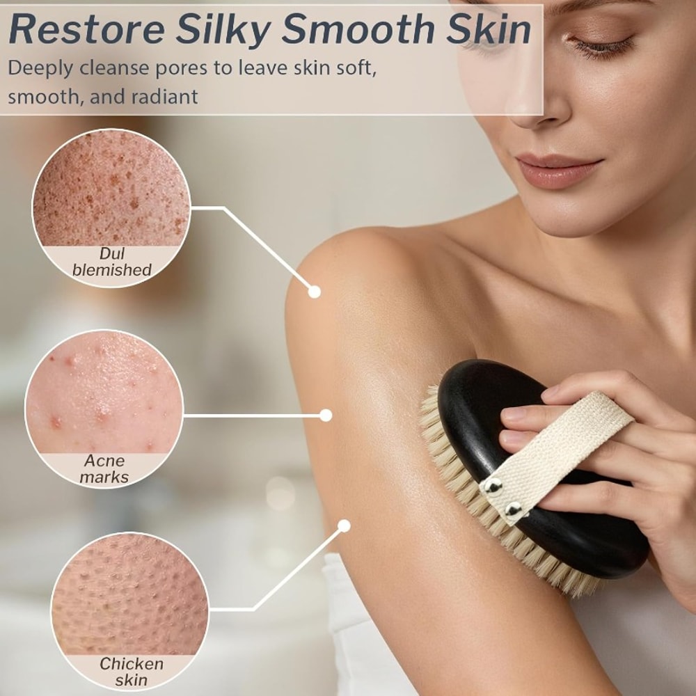 Natural Bristle Dry Body Brush For Lymphatic Drainage Exfoliating Skin Care Tool 4