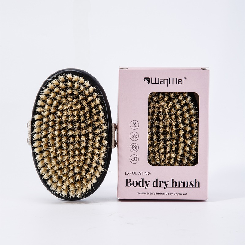 Natural Bristle Dry Body Brush For Lymphatic Drainage Exfoliating Skin Care Tool 0