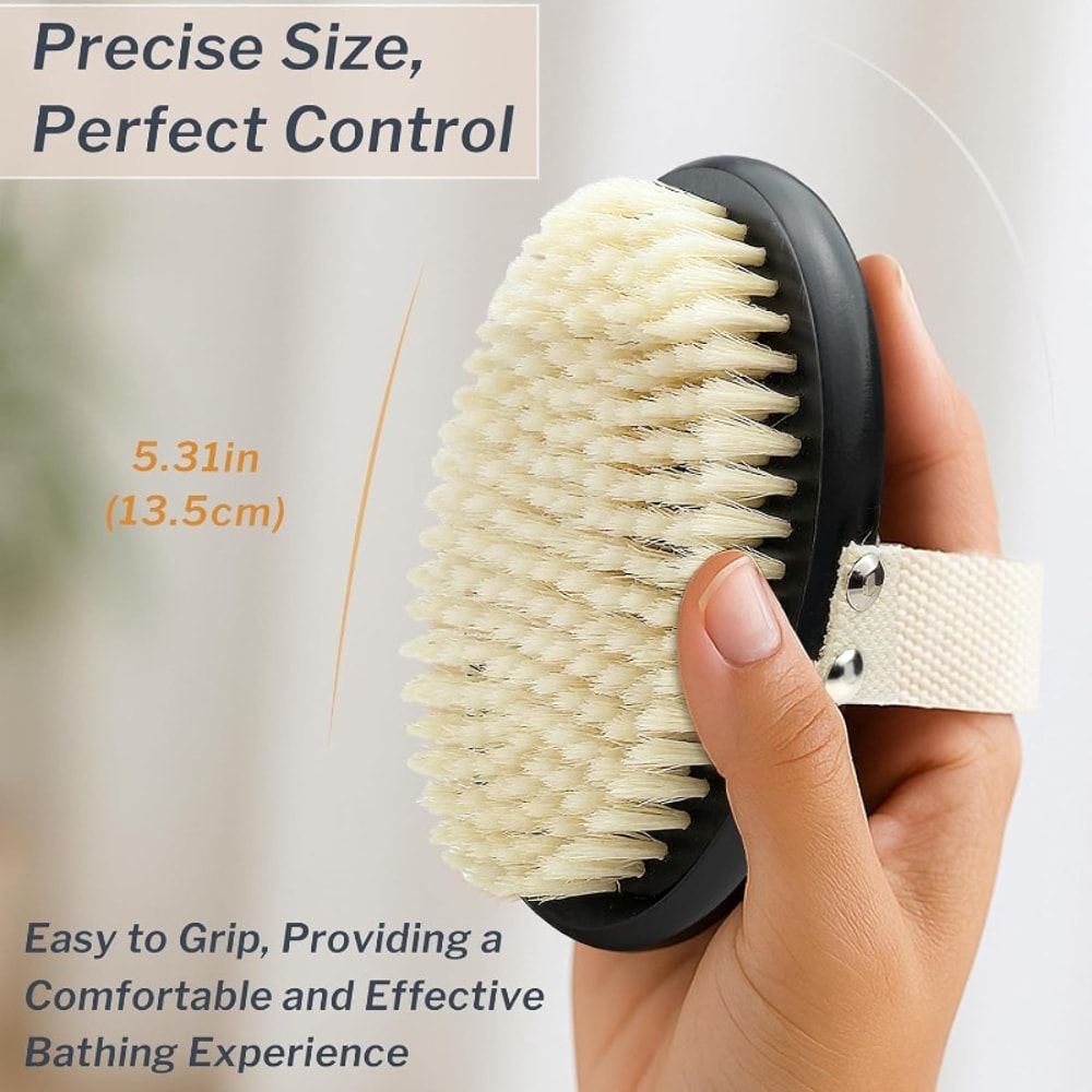 Natural Bristle Dry Body Brush For Lymphatic Drainage Exfoliating Skin Care Tool 5
