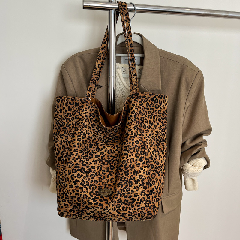 Leopard Print Canvas Tote Bag For Women Large Casual Shoulder Handbag 4