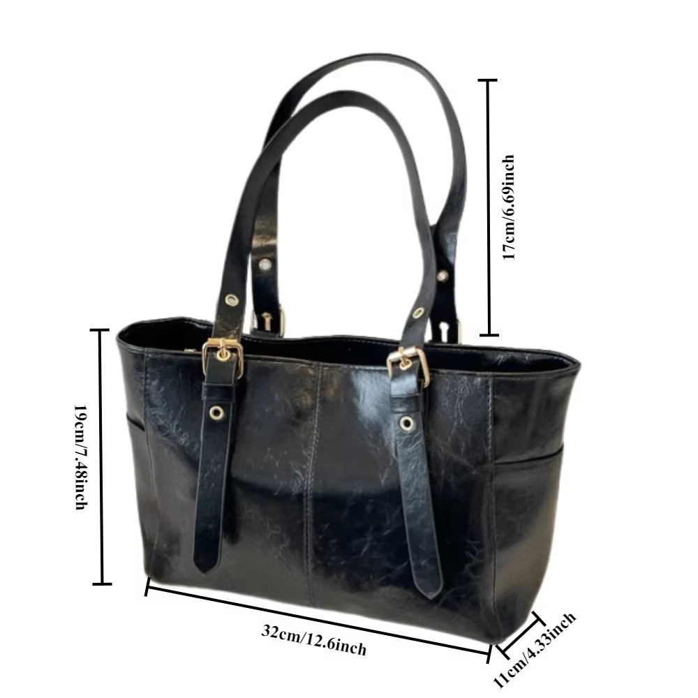 Retro Shoulder Bag Large Capacity Tote PU Leather Handbag For Women 5