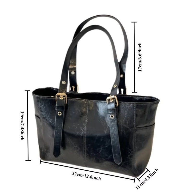 Retro Shoulder Bag Large Capacity Tote PU Leather Handbag For Women 5