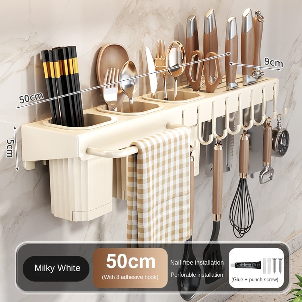 Wall Mounted Magnetic Knife Rack Organizer No Drill Kitchen Storage Holder