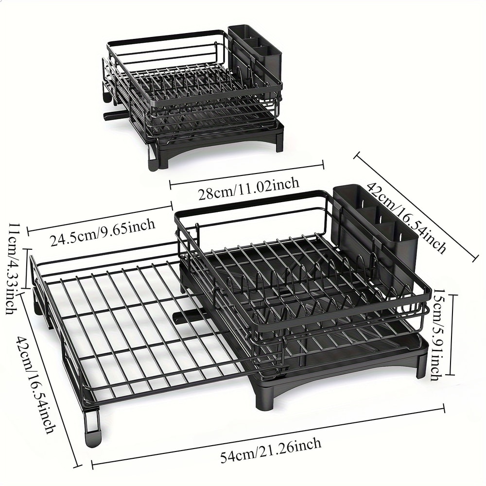 Extendable Dish Drying Rack with Drainboard & Kitchen Sink Organizer for Countertop Storage