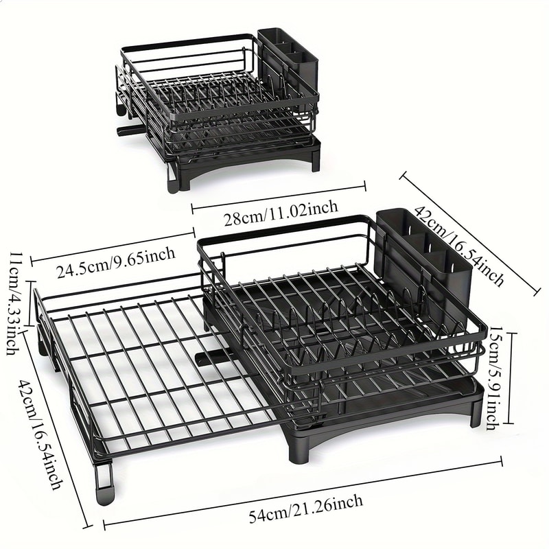 Extendable Dish Drying Rack with Drainboard & Kitchen Sink Organizer for Countertop Storage