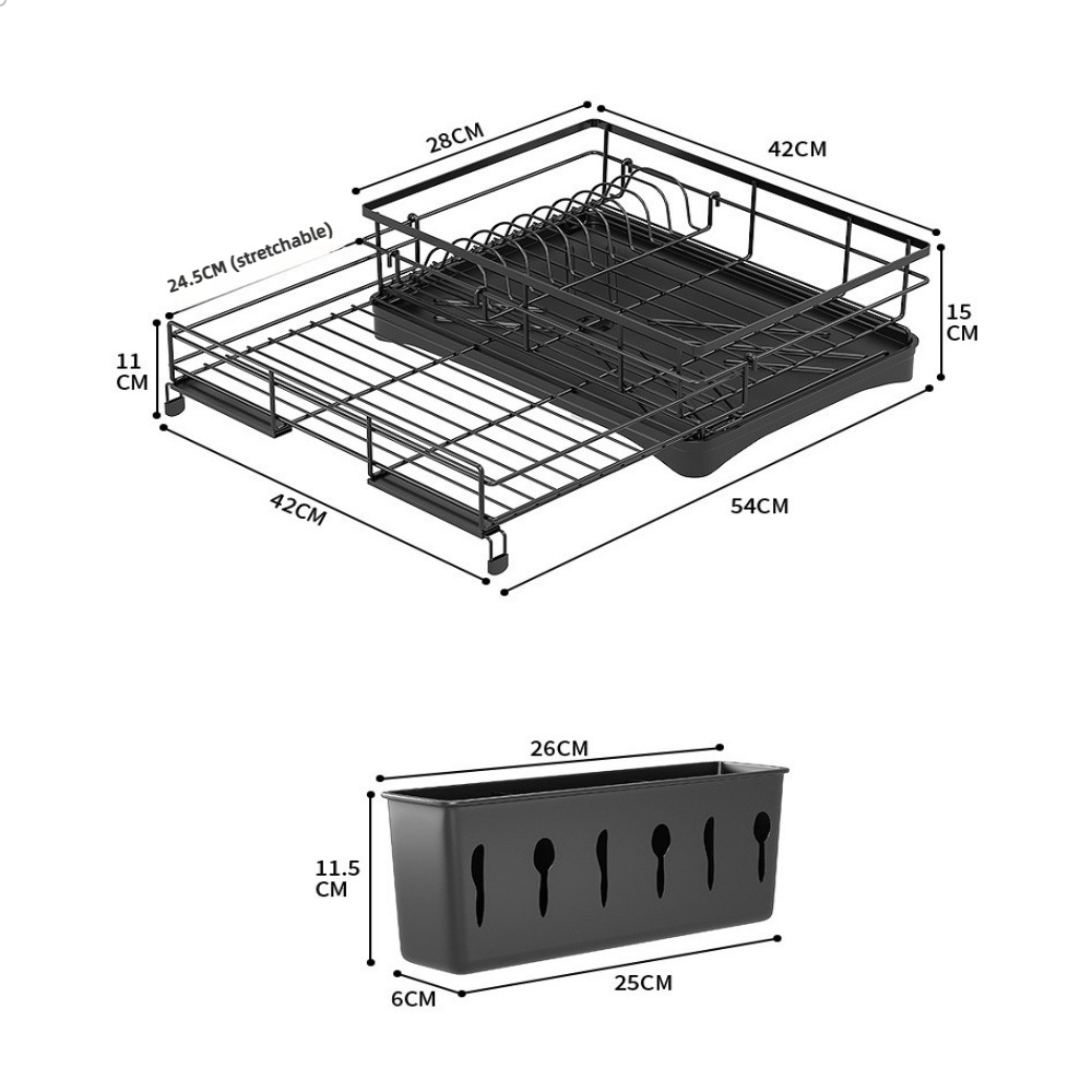 Extendable Dish Drying Rack with Drainboard & Kitchen Sink Organizer for Countertop Storage