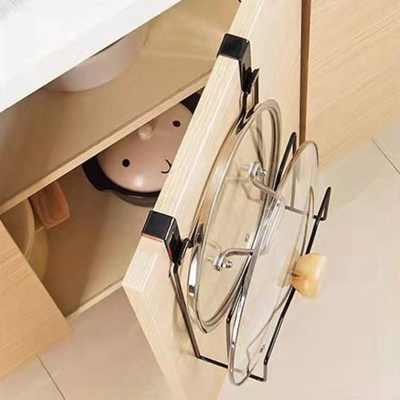 Space Saving Pot Lid Organizer Rack Multi Size Kitchen Lid Holder Durable Cabinet Storage Shelf