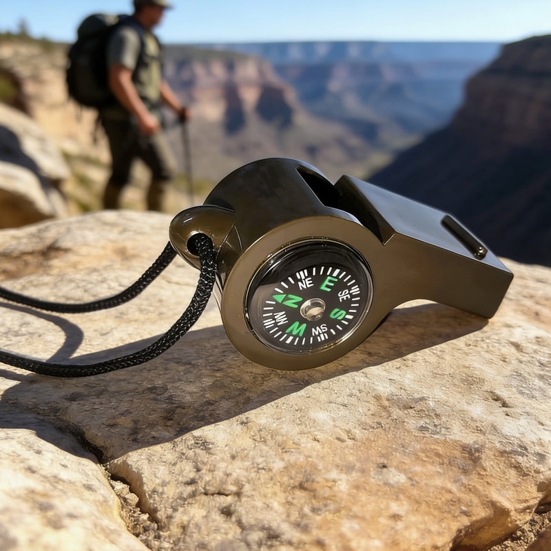 Emergency Survival Whistle With Compass Thermometer For Outdoor Safety 1