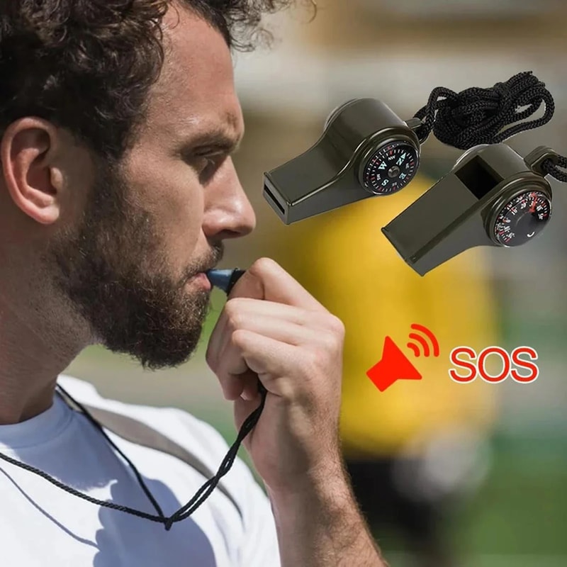 Emergency Survival Whistle With Compass Thermometer For Outdoor Safety 2