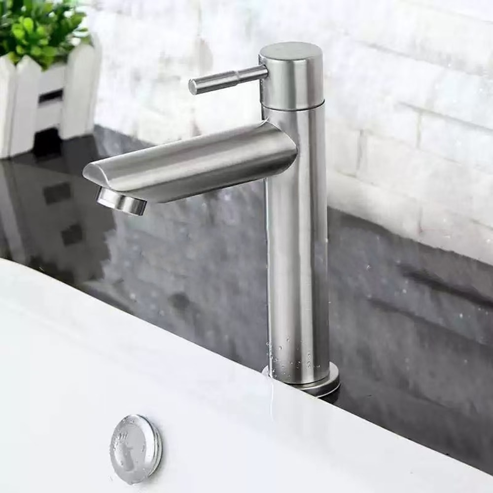 Stainless Steel Basin Sink Tap Modern Single Cold Water Faucet With Raised Deck Mount Design 2