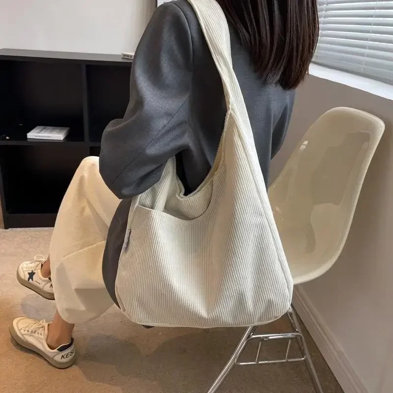 Corduroy Canvas Tote Bag For Women Large Capacity Shoulder Shopper 3