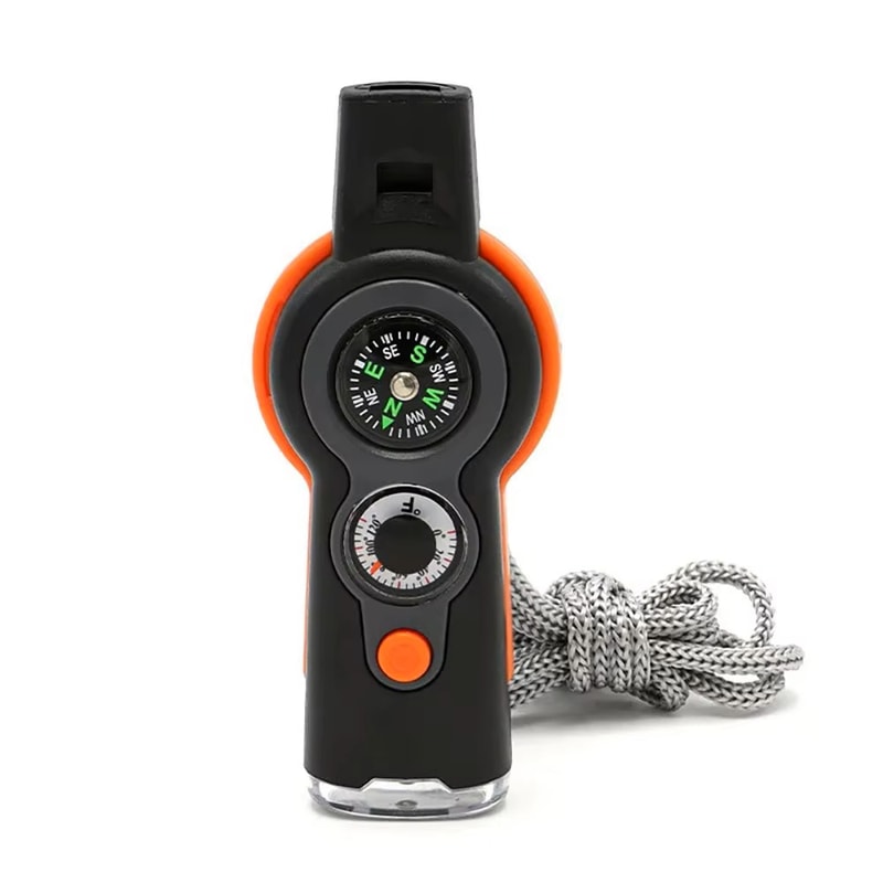Survival Whistle Outdoor Emergency Tool With Flashlight Compass Thermometer 0