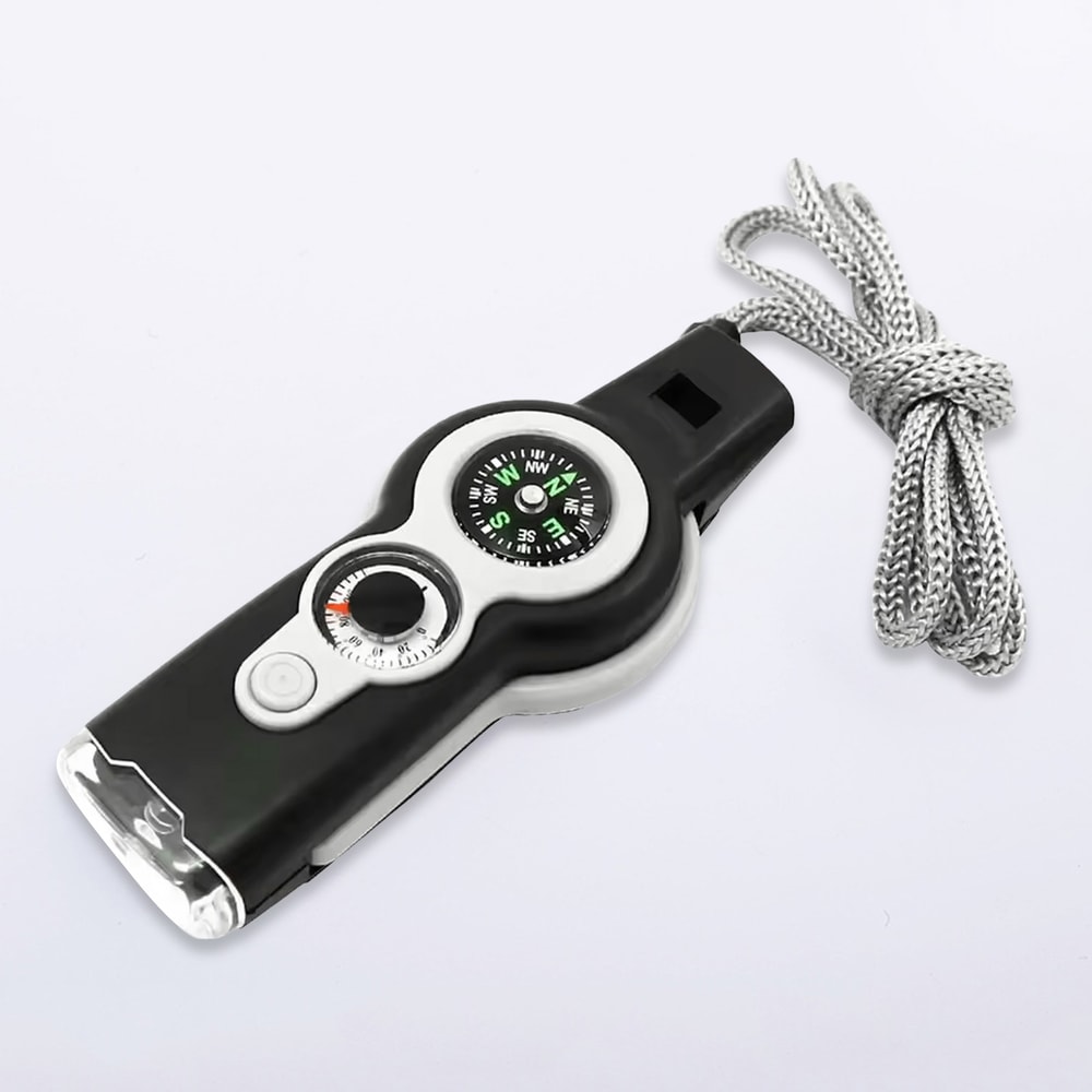 Emergency Survival Whistle With LED Light Compass Thermometer For Outdoor Safety 0