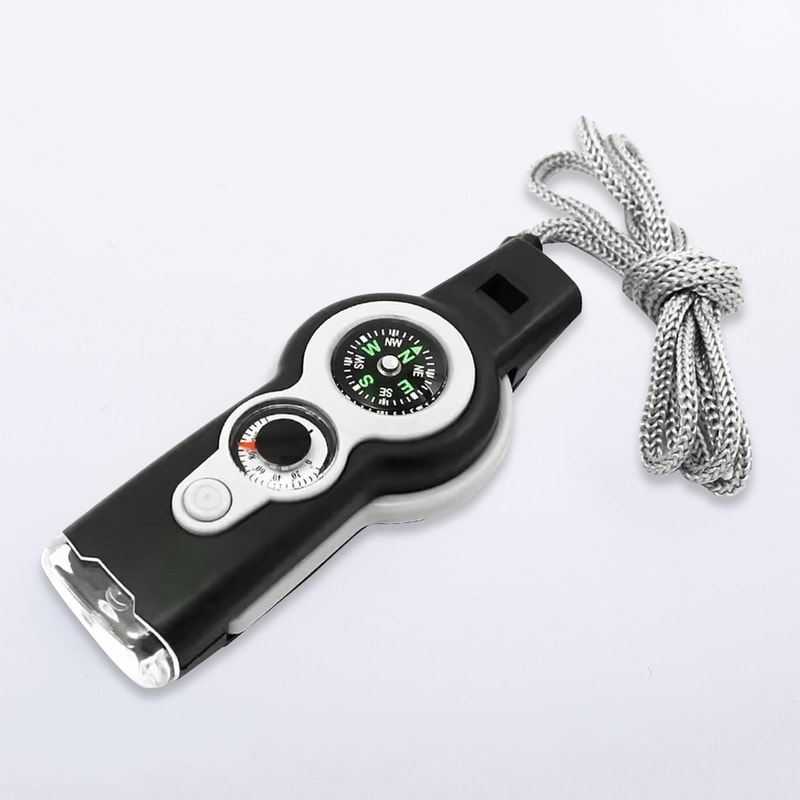 Emergency Survival Whistle With LED Light Compass Thermometer For Outdoor Safety 0