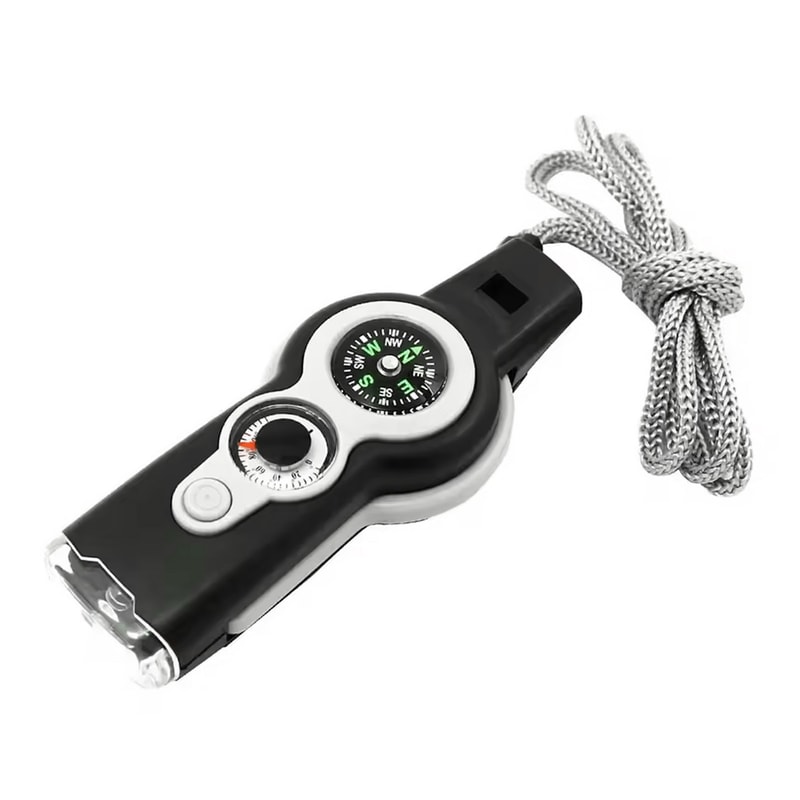 Emergency Survival Whistle With LED Light Compass Thermometer For Outdoor Safety 5