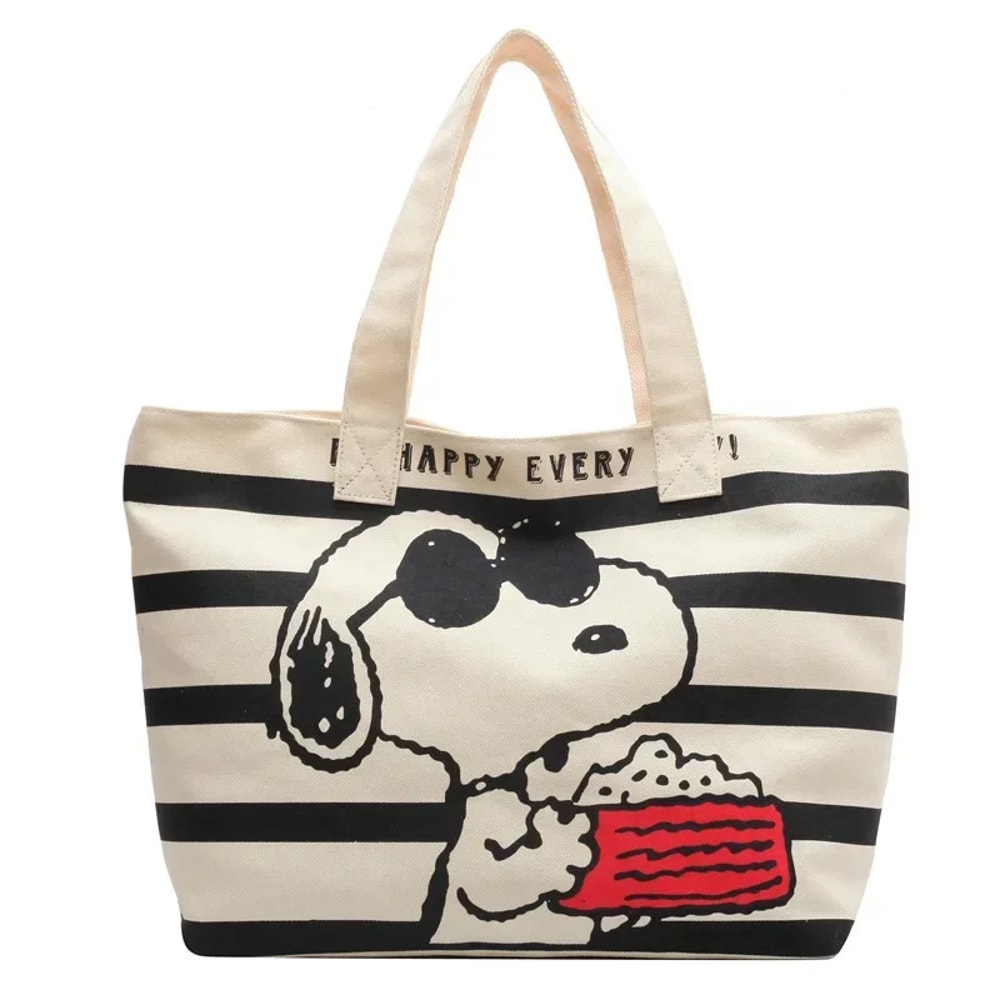 Snoopy Canvas Tote Bag Large Capacity Cute Cartoon School Mommy Carryall 0