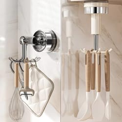 rotating suction cup hook rack wall mount organizer for kitchen utensils