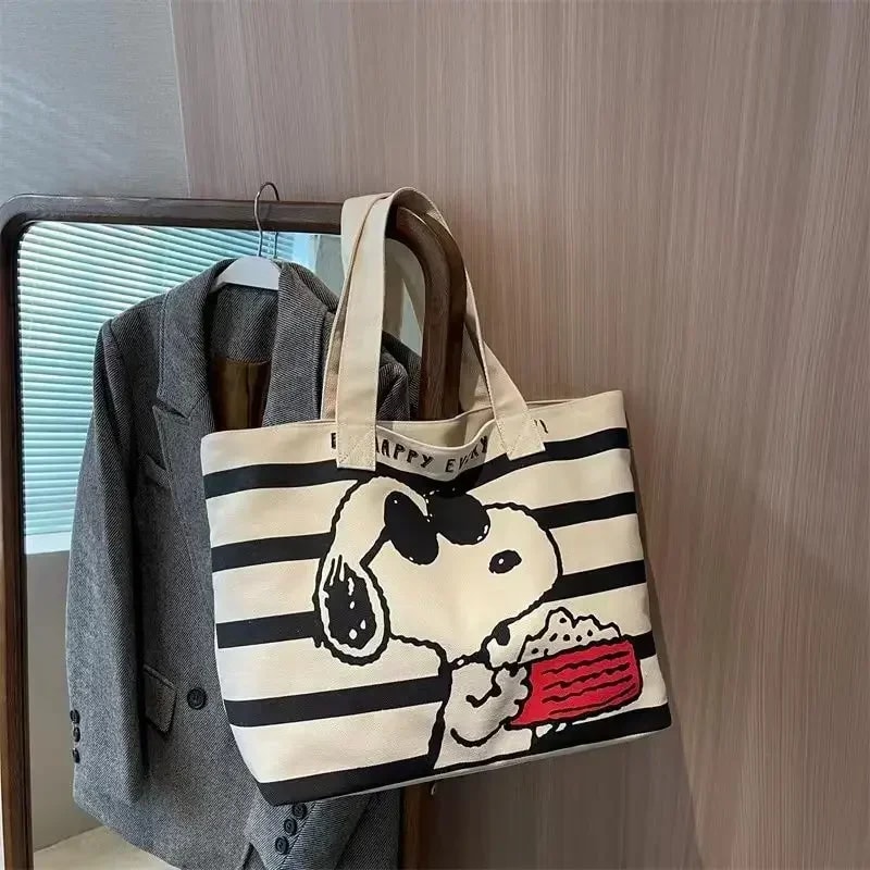 Snoopy Canvas Tote Bag Large Capacity Cute Cartoon Book Bag For School College Everyday Use 1