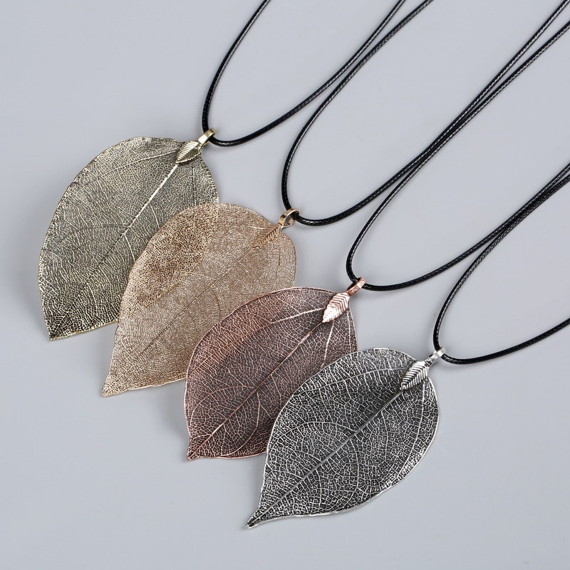 Real Leaf Choker Necklace For Women Natural Filigree Pendant Jewelry 1