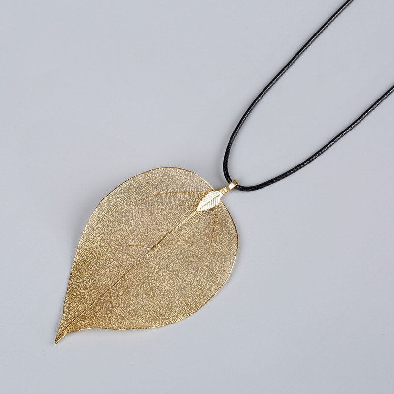 Real Leaf Choker Necklace For Women Natural Filigree Pendant Jewelry 2