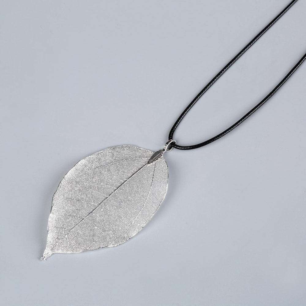 Real Leaf Choker Necklace For Women Natural Filigree Pendant Jewelry 3
